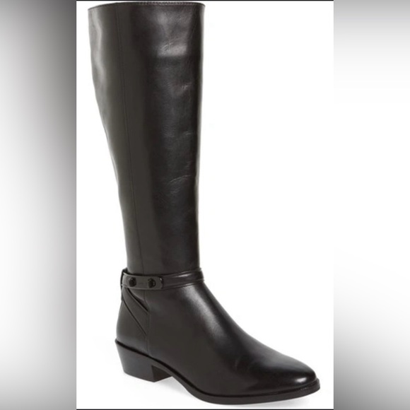 Coach Caroline Extended Knee Boots Black Leather Zip Up‎ Women’s Size 6.5B - Picture 1 of 11